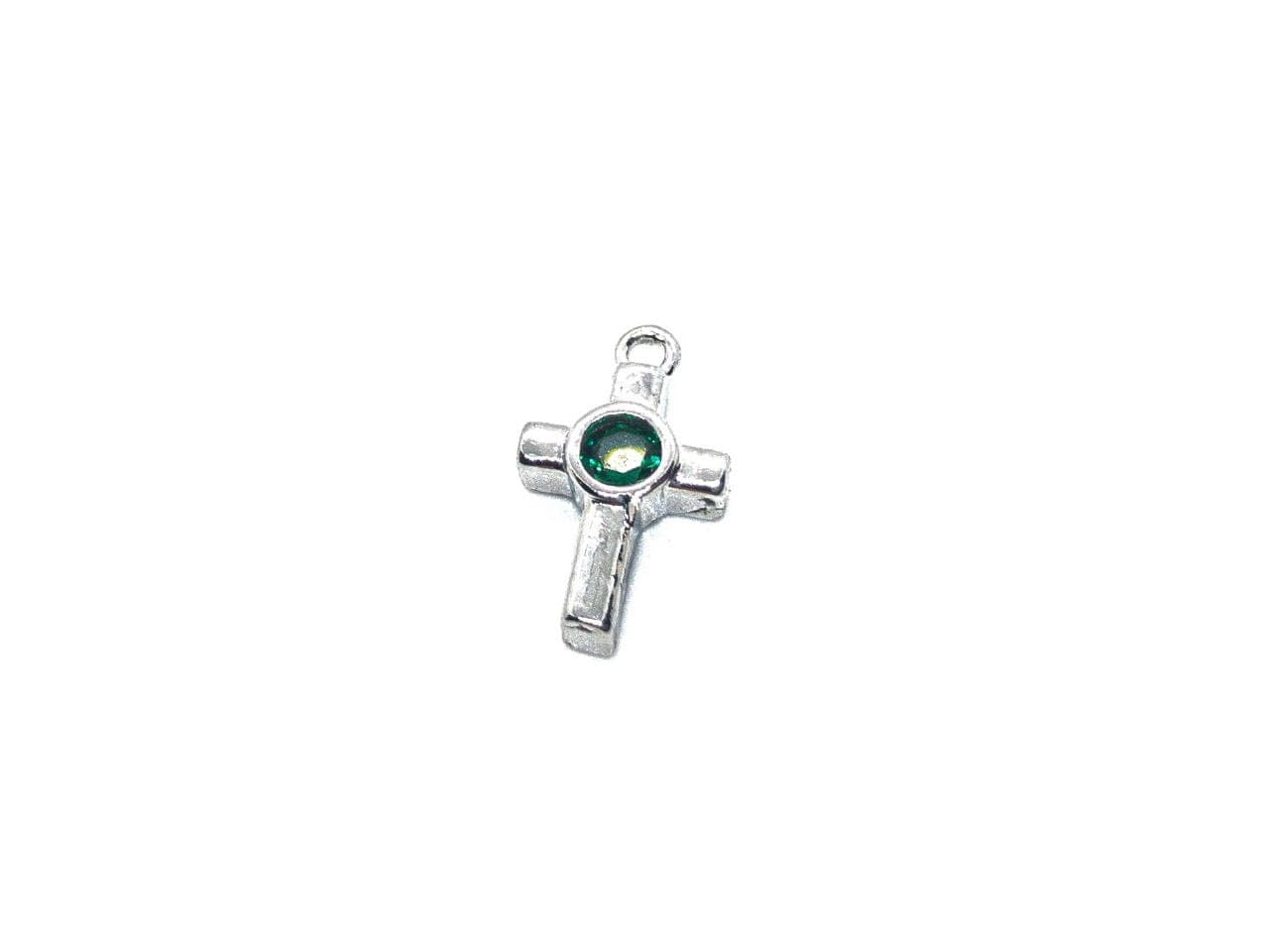 Подвеска Крестик с зеленым фианитом цвет серебро размер 13*75мм Серебро