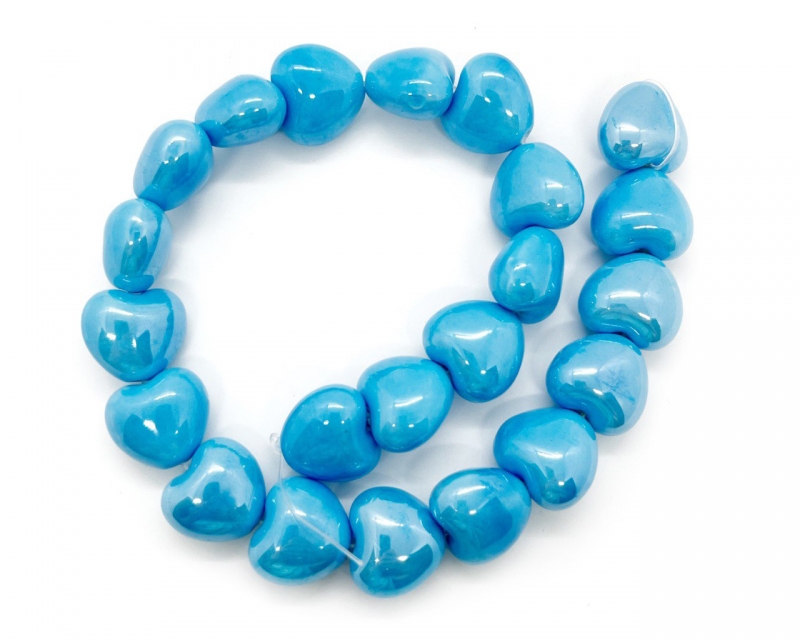 Бусины керамические сердечки цвет ярко-голубой размер 15,5*12*11мм Голубой