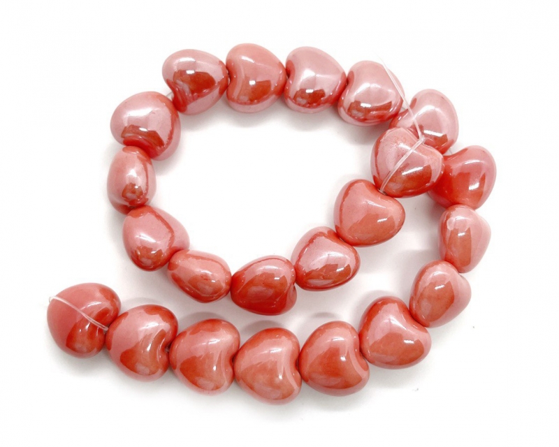 Бусины керамические сердечки цвет коралловый размер 15,5*12*11мм Оранжевый